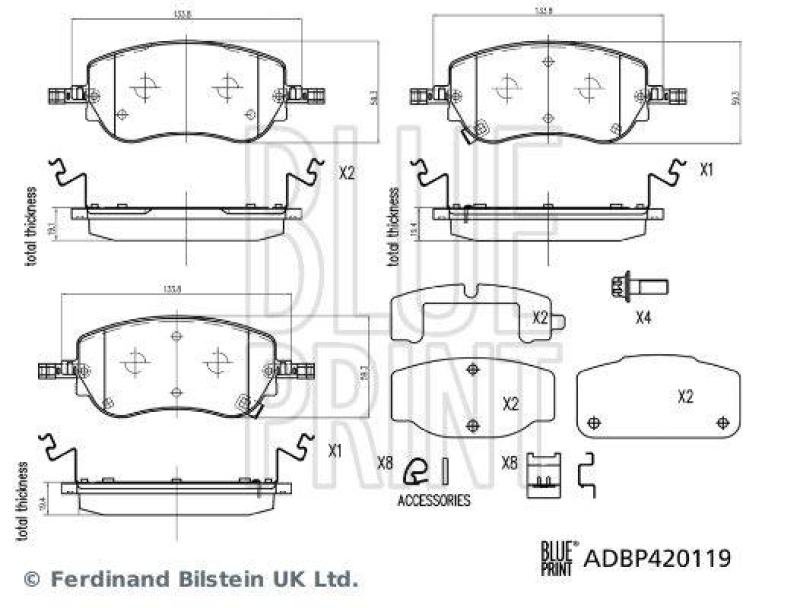 BLUE PRINT ADBP420119 Bremsbelagsatz mit Befestigungsmaterial für Fiat PKW