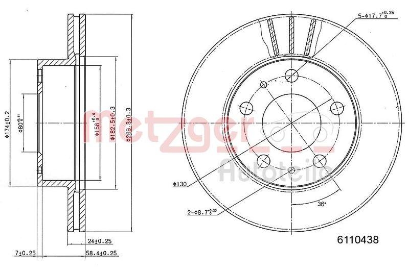 METZGER 6110438 Bremsscheibe Lack/Ks/Ms für CITROEN/FIAT VA