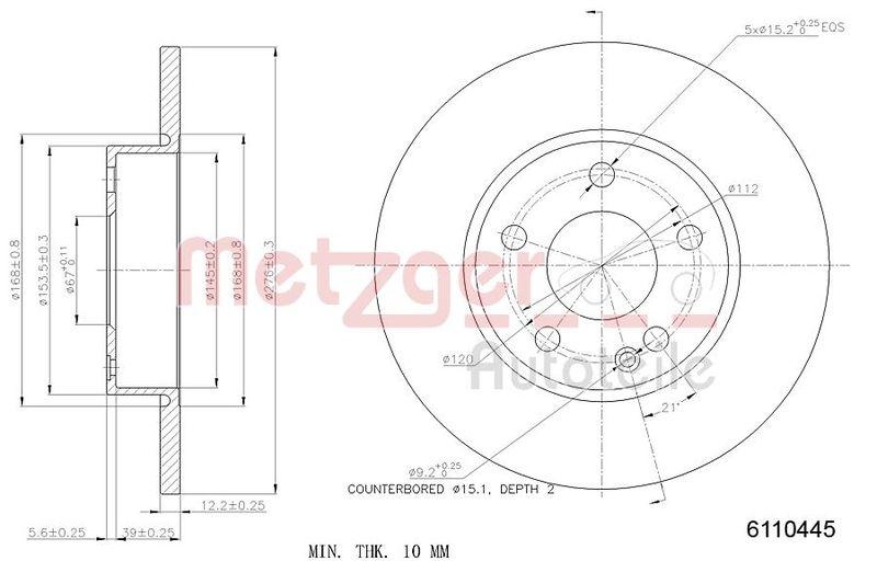 METZGER 6110445 Bremsscheibe Lack/Ks/Ms für MB VA