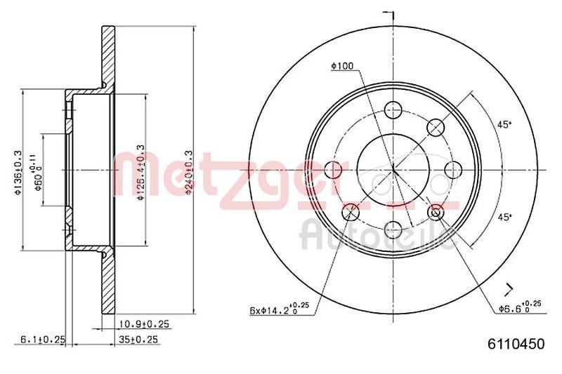 METZGER 6110450 Bremsscheibe Lack/Ks/Ms für OPEL VA