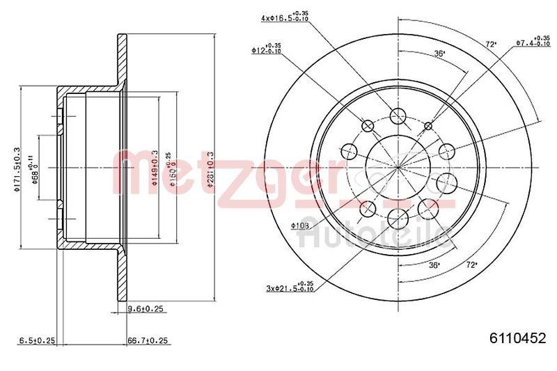 METZGER 6110452 Bremsscheibe Lack/Ks für VOLVO HA