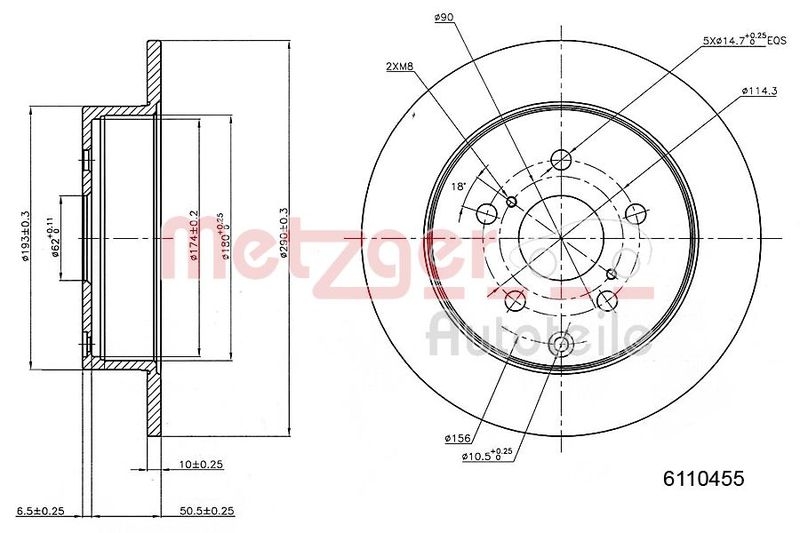 METZGER 6110455 Bremsscheibe Lack/Ks für TOYOTA HA