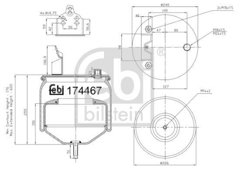 FEBI BILSTEIN 174467 Luftfederbalg mit Stahlkolben und Kolbenstange für Volvo