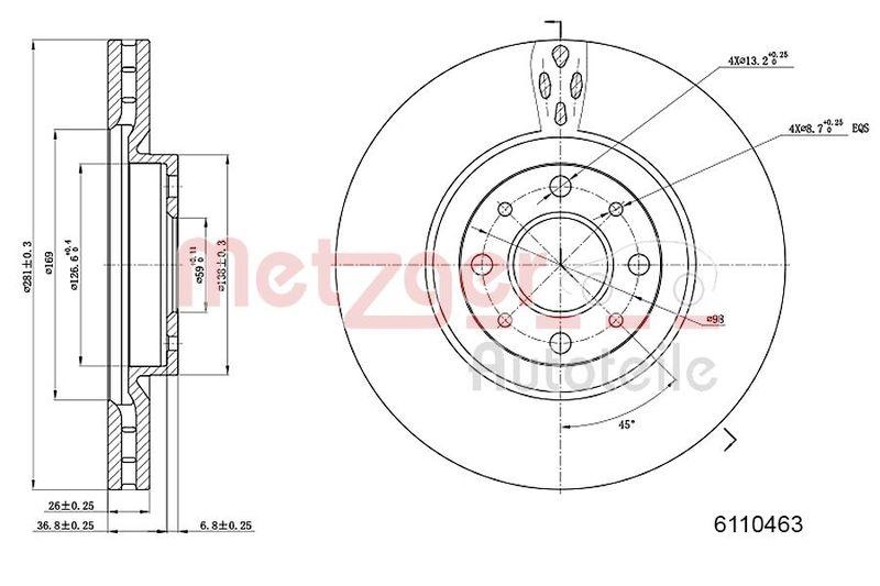 METZGER 6110463 Bremsscheibe Lack/Ks für ALFA/FIAT/LANCIA VA