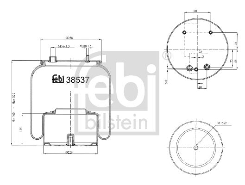 FEBI BILSTEIN 38537 Luftfederbalg mit Stahlkolben für DAF