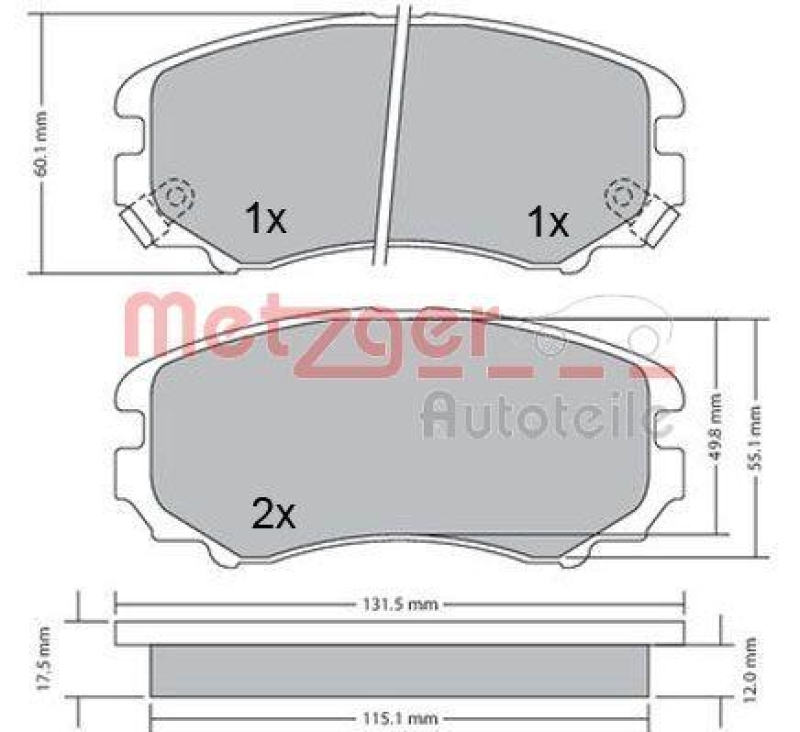 METZGER 1170262 Bremsbelagsatz, Scheibenbremse WVA 23 891