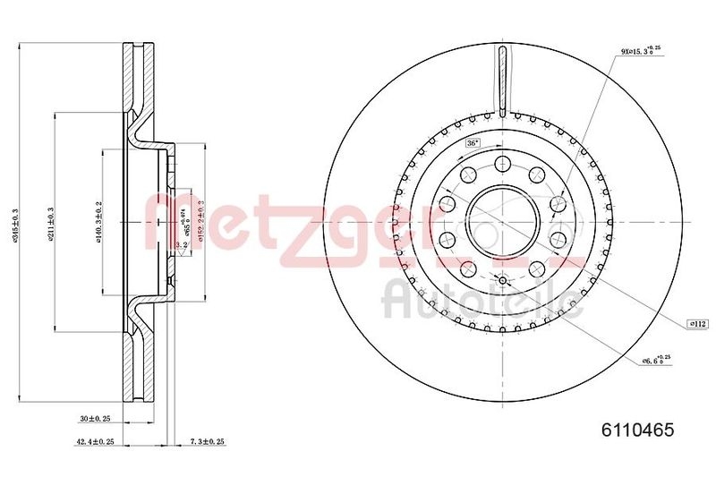 METZGER 6110465 Bremsscheibe Lack/Ks/Hc für AUDI/SEAT/SKODA/VW VA