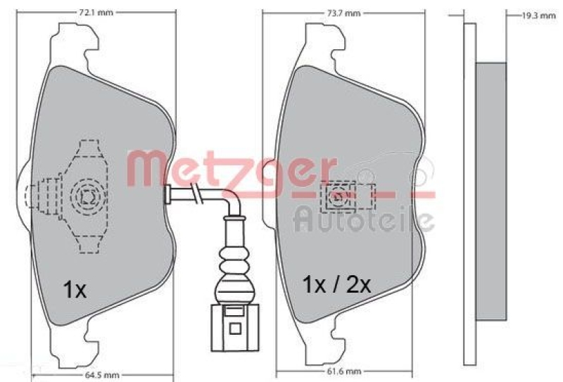 METZGER 1170263 Bremsbelagsatz, Scheibenbremse WVA 23 801