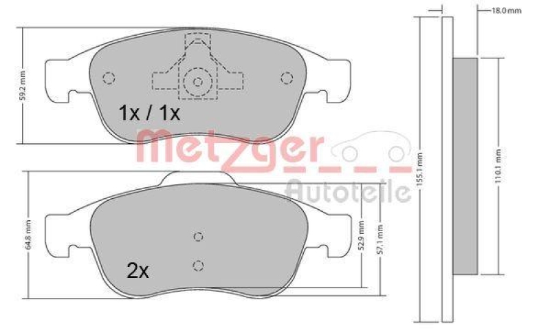 METZGER 1170265 Bremsbelagsatz, Scheibenbremse WVA 24 914