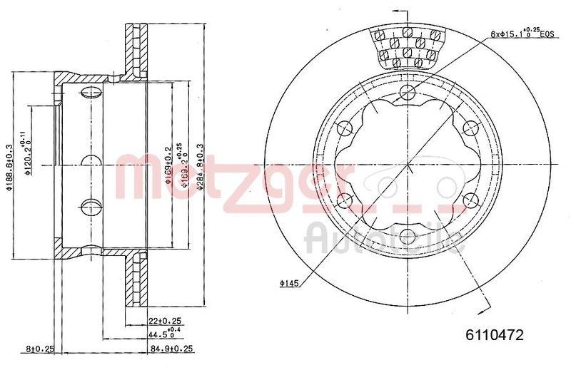 METZGER 6110472 Bremsscheibe Lack/Ks für MB/VW HA