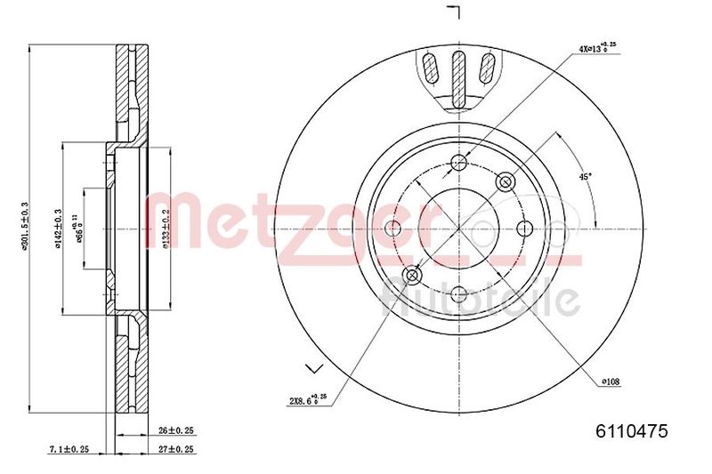 METZGER 6110475 Bremsscheibe Lack/Ks/Ms für CITROEN/PEUGEOT VA