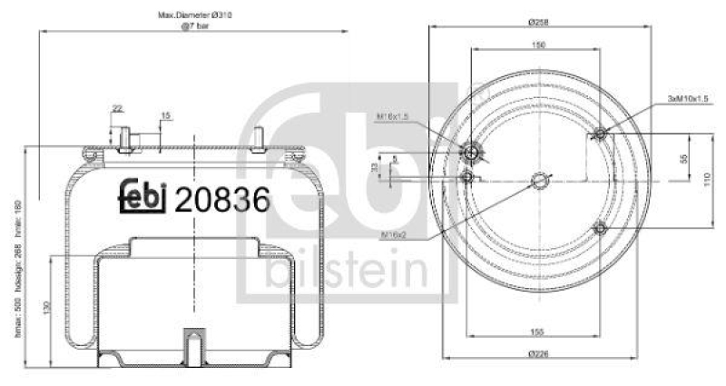 FEBI BILSTEIN 20836 Luftfederbalg mit Stahlkolben für DAF