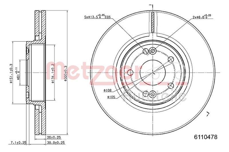 METZGER 6110478 Bremsscheibe Lack/Ks/Ms/Hc für RENAULT VA