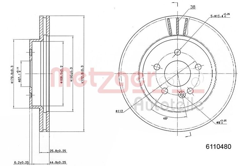 METZGER 6110480 Bremsscheibe Lack/Ks/Ms/Hc für MB VA