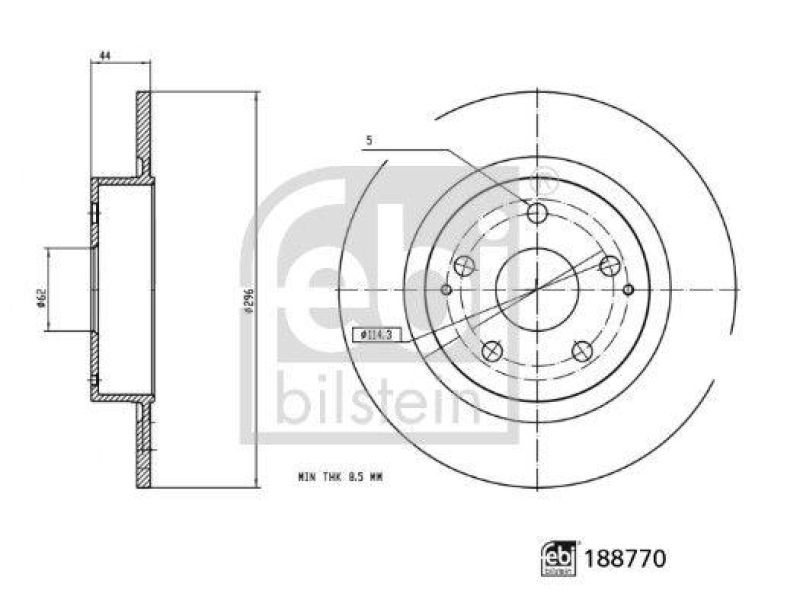 FEBI BILSTEIN 188770 Bremsscheibe für TOYOTA