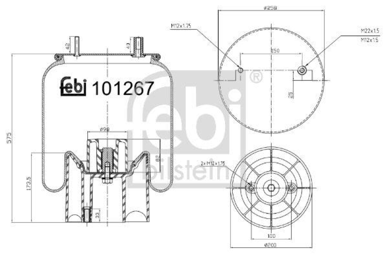 FEBI BILSTEIN 101267 Luftfederbalg für Liftachse, mit Kunststoffkolben für Mercedes-Benz