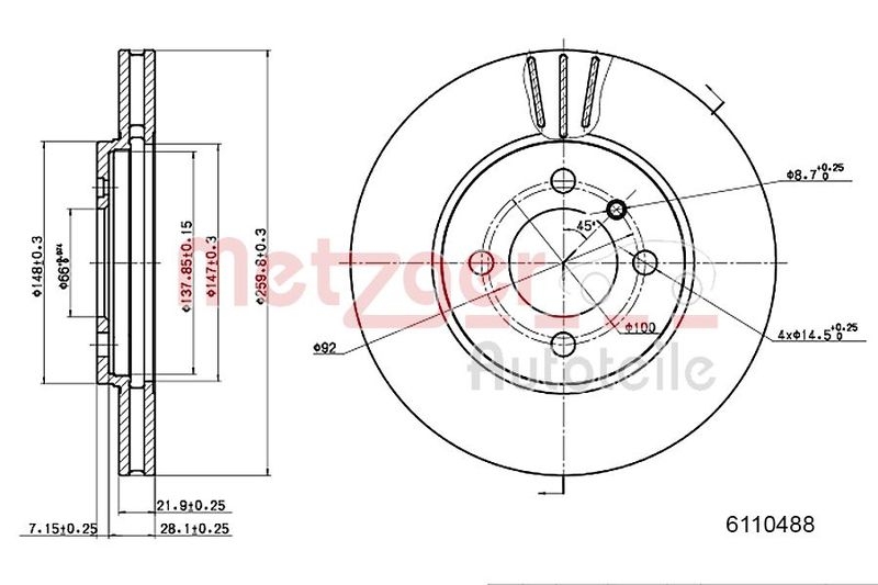 METZGER 6110488 Bremsscheibe Lack/Ks/Ms für BMW VA