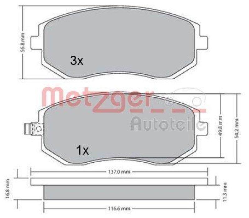 METZGER 1170275 Bremsbelagsatz, Scheibenbremse WVA 23 865