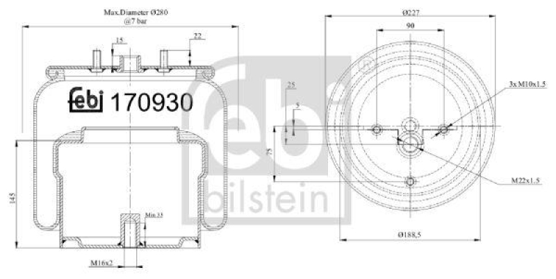 FEBI BILSTEIN 170930 Luftfederbalg mit Stahlkolben für DAF