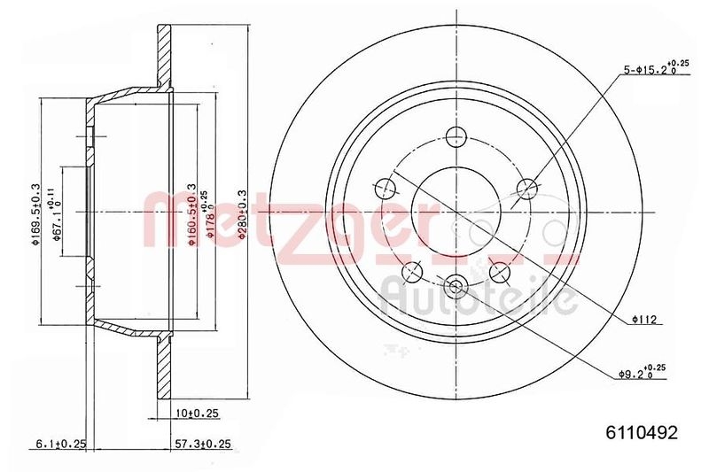 METZGER 6110492 Bremsscheibe Lack/Ks/Ms für MB HA