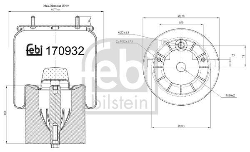 FEBI BILSTEIN 170932 Luftfederbalg mit Kunststoffkolben