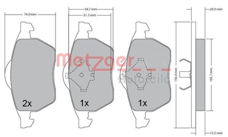 METZGER 1170278 Bremsbelagsatz, Scheibenbremse WVA 21 848