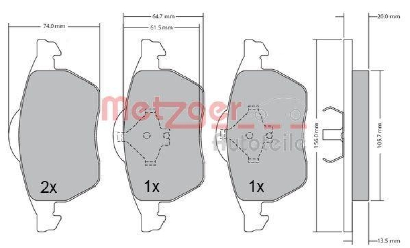 METZGER 1170278 Bremsbelagsatz, Scheibenbremse WVA 21 848