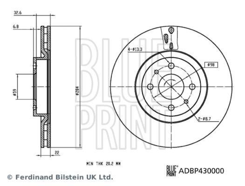 BLUE PRINT ADBP430000 Bremsscheibe für Fiat PKW