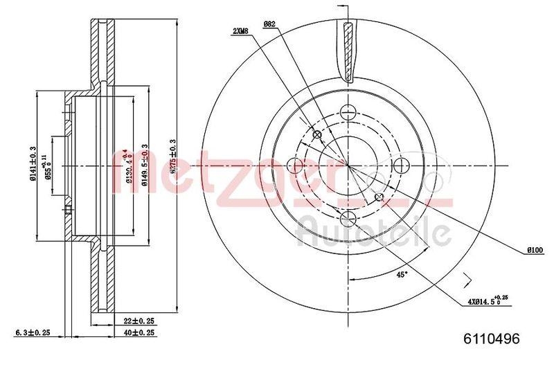 METZGER 6110496 Bremsscheibe Lack/Ks für TOYOTA VA