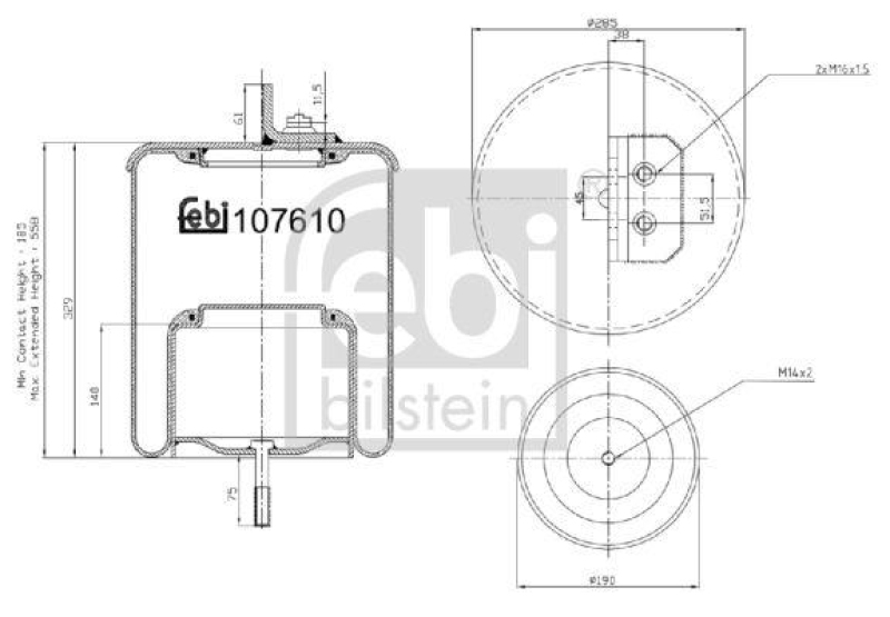 FEBI BILSTEIN 107610 Luftfederbalg mit Stahlkolben und Kolbenstange für Iveco