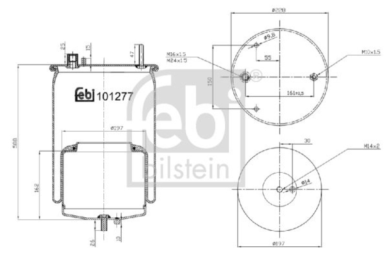 FEBI BILSTEIN 101277 Luftfederbalg mit Stahlkolben und Kolbenstange für Volvo