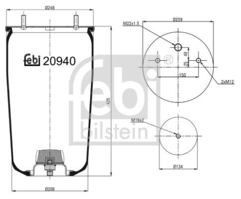 FEBI BILSTEIN 20940 Luftfederbalg ohne Kolben für Bergische Achsen