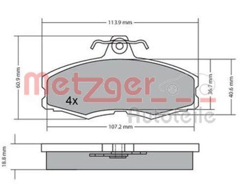 METZGER 1170286 Bremsbelagsatz, Scheibenbremse WVA 20 861