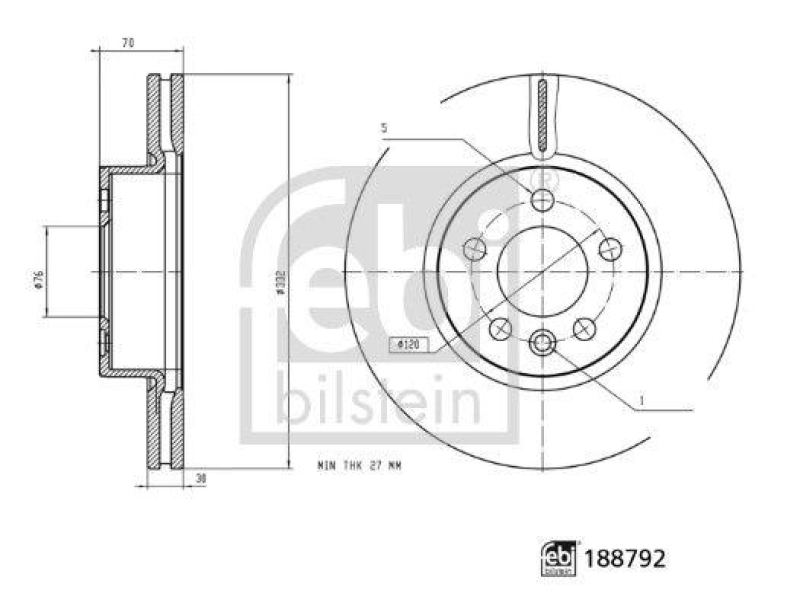 FEBI BILSTEIN 188792 Bremsscheibe für VW-Audi