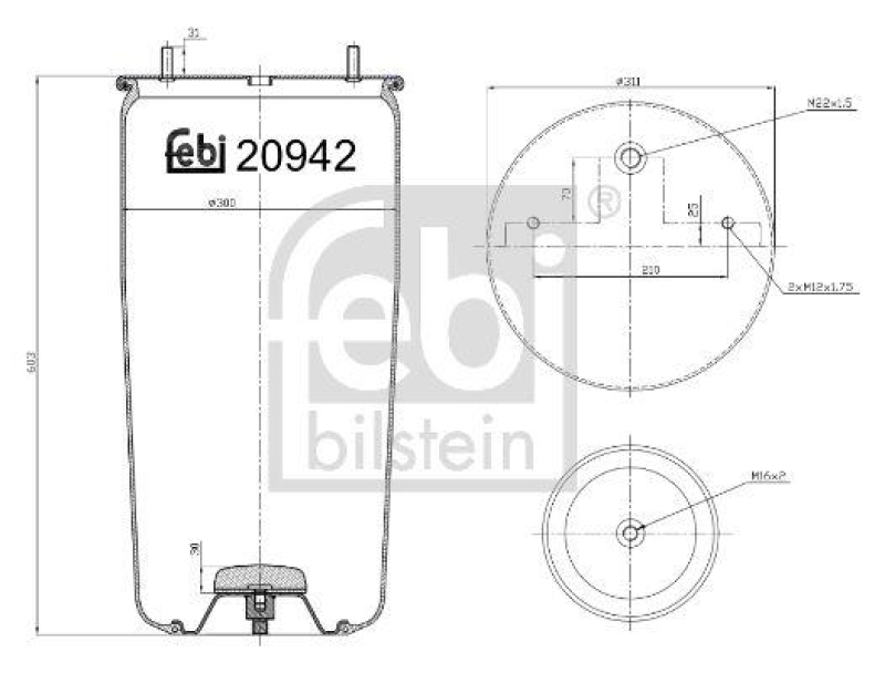 FEBI BILSTEIN 20942 Luftfederbalg ohne Kolben für Bergische Achsen