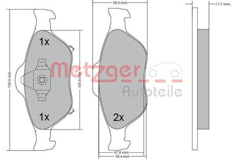 METZGER 1170287 Bremsbelagsatz, Scheibenbremse WVA 23 202