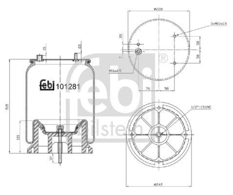 FEBI BILSTEIN 101281 Luftfederbalg mit Kunststoffkolben und Kolbenstange für DAF