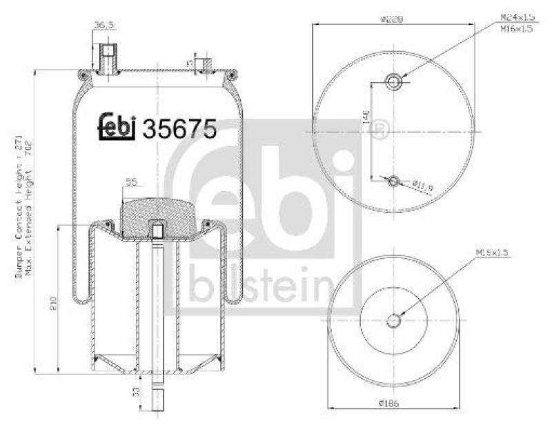 FEBI BILSTEIN 35675 Luftfederbalg mit Stahlkolben und Kolbenstange für RENAULT (RVI)