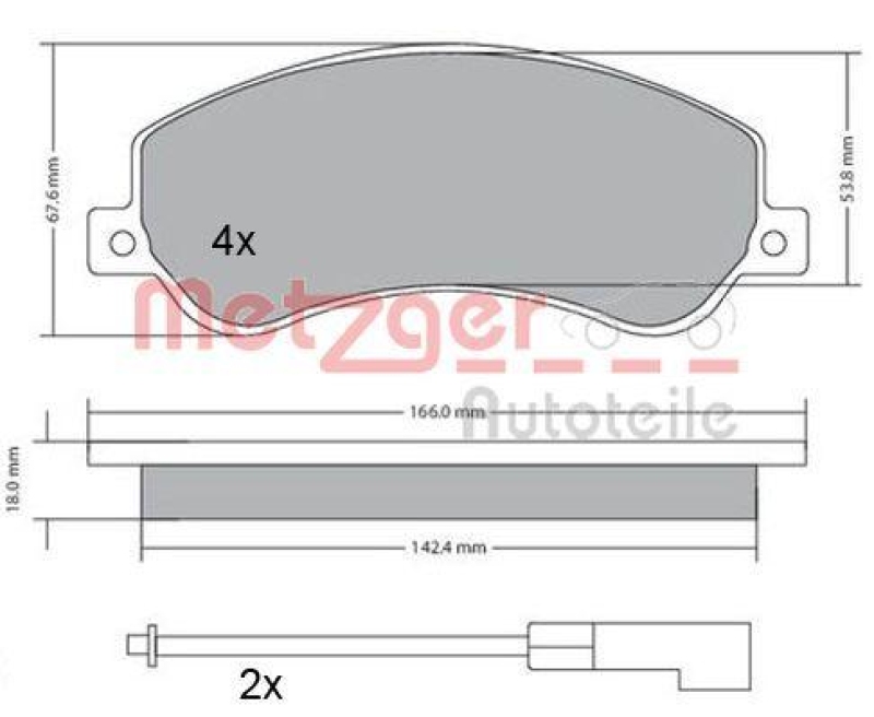 METZGER 1170290 Bremsbelagsatz, Scheibenbremse WVA 24 484