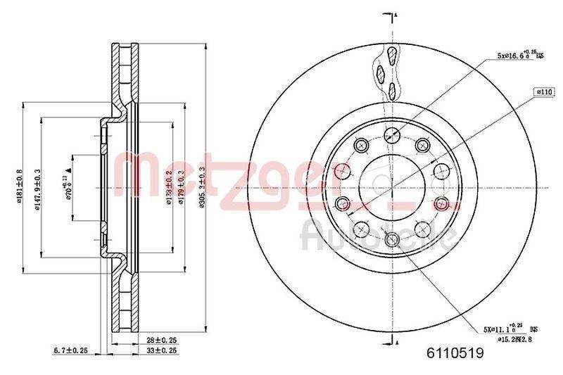 METZGER 6110519 Bremsscheibe Lack/Ks/Ms für ALFA VA