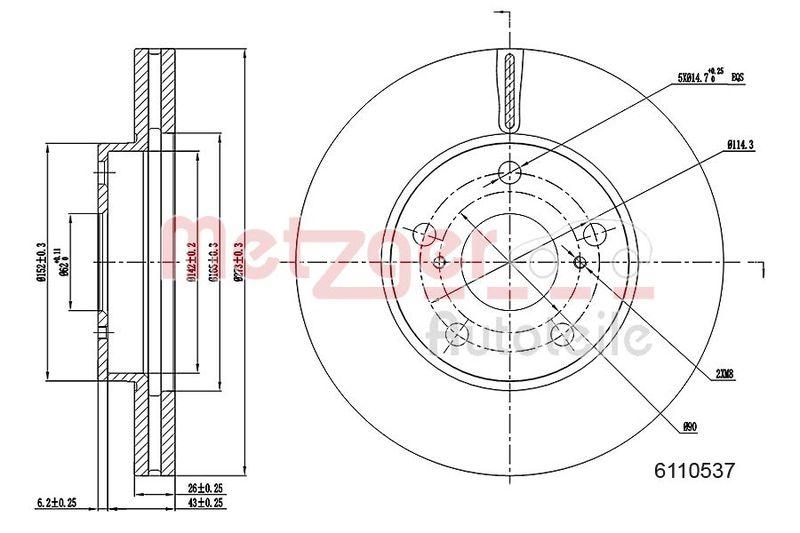 METZGER 6110537 Bremsscheibe Lack/Ks für TOYOTA VA