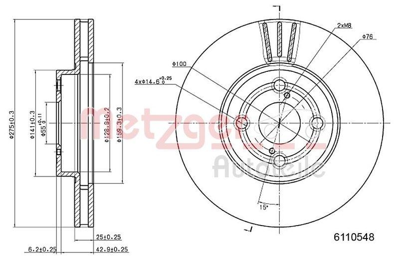 METZGER 6110548 Bremsscheibe Lack/Ks für TOYOTA VA