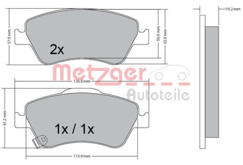 METZGER 1170299 Bremsbelagsatz, Scheibenbremse WVA 24 122