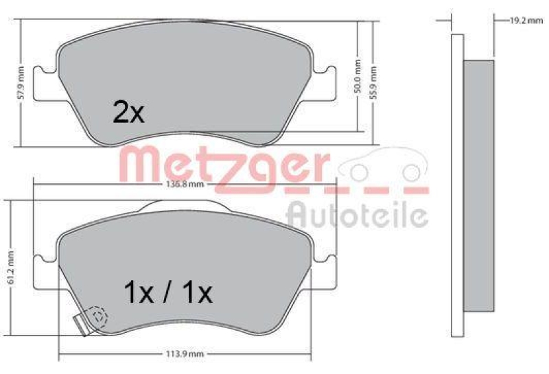 METZGER 1170299 Bremsbelagsatz, Scheibenbremse WVA 24 122