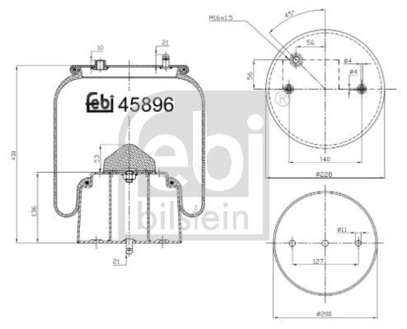 FEBI BILSTEIN 45896 Luftfederbalg mit Stahlkolben für Scania