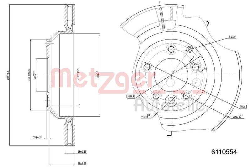 METZGER 6110554 Bremsscheibe Lack/Ks/Hc für AUDI/PORSCHE/VW HA