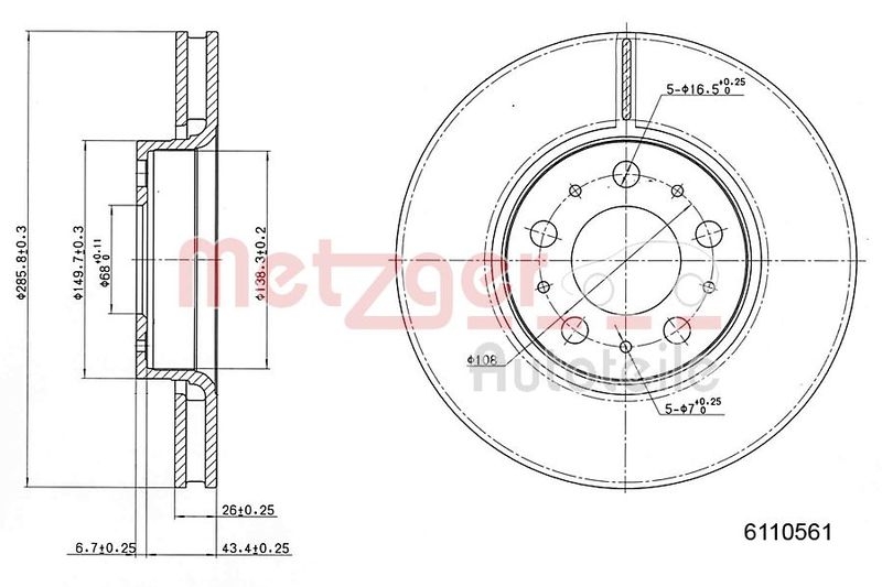 METZGER 6110561 Bremsscheibe Lack/Ks/Ms für VOLVO VA