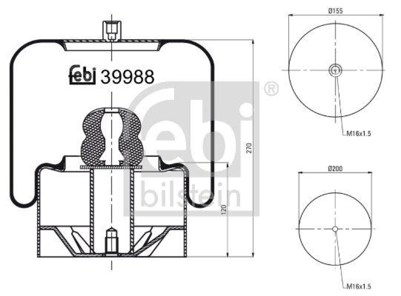 FEBI BILSTEIN 39988 Luftfederbalg mit Stahlkolben für EVOBUS