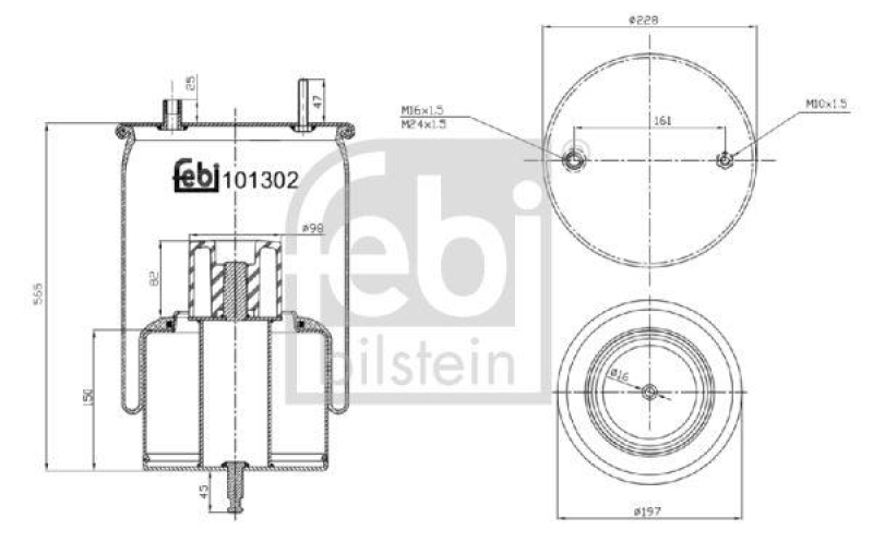 FEBI BILSTEIN 101302 Luftfederbalg mit Stahlkolben und Kolbenstange für Volvo