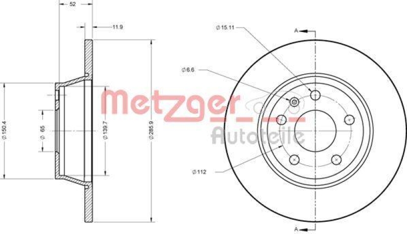 METZGER 6110574 Bremsscheibe Lack/Ks für AUDI HA